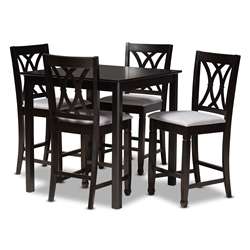 Baxton Studio Reneau Modern and Contemporary Gray Fabric Upholstered Espresso Brown Finished 5-Piece Wood Pub Set